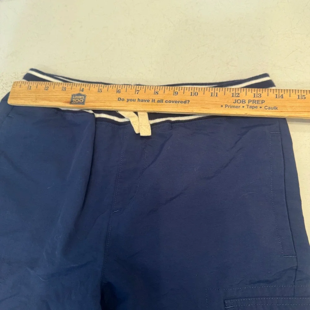 Lands End Adventure Cargo Shorts Boys L 14-16 Navy Blue Striped Waistband NEW